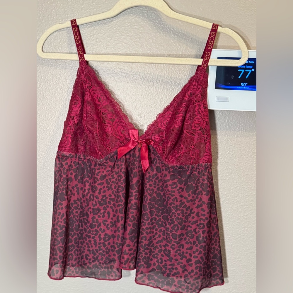 BCBG Maroon Lace & Satin Chemise